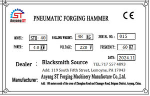 Anyang ST Power Hammers sold by Blacksmith Source will display our contact information